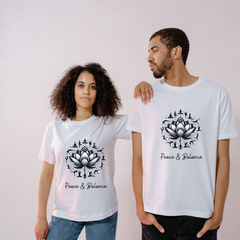 Peace and Balance White T Shirt for Yoga